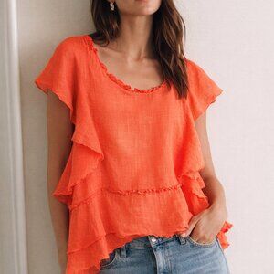 Maeve (Anthropologie) lightweight cotton gauzy blouse, ruffles tiered, cotton
